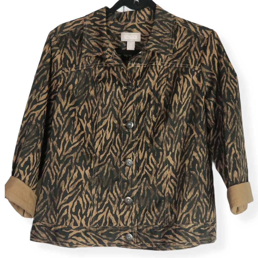 Chico's Brown Animal Print Lightweight Jacket Size 1 Small